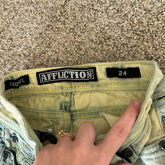 Affliction Raquel Jeans Yellow Blue Women's Size 24 Cotton Stretch Grunge Goth - Picture 10 of 13